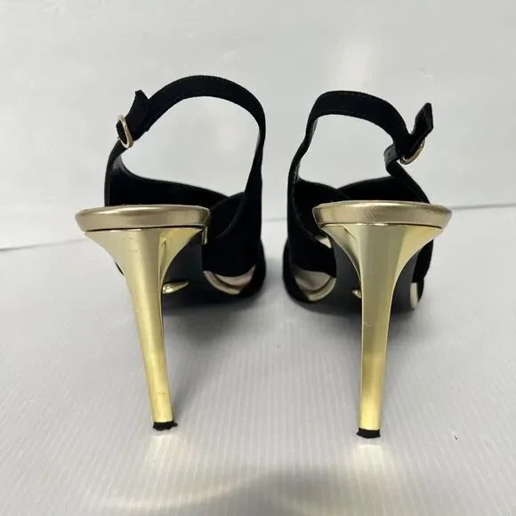 Diane von Furstenberg Vick Cross Sandals Size 9 Suede Leather Gold Heel Italy - Picture 7 of 9